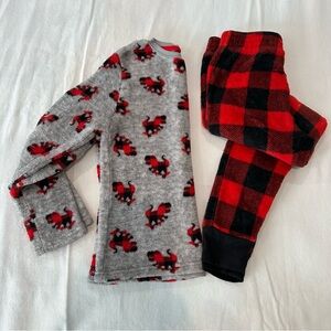 Pajamas Christmas Holiday Cozy Red Kids Size 8/10 Checkered Warm Winter